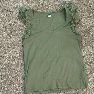 Old Navy Green Ruffled Cap Sleeve Tank Top
